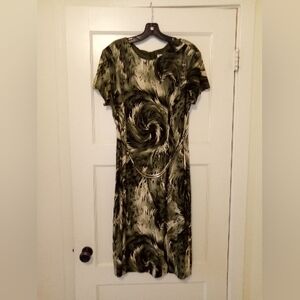 Amanda Lane Swirl Pattern Midi Dress in Green and Black Size 12